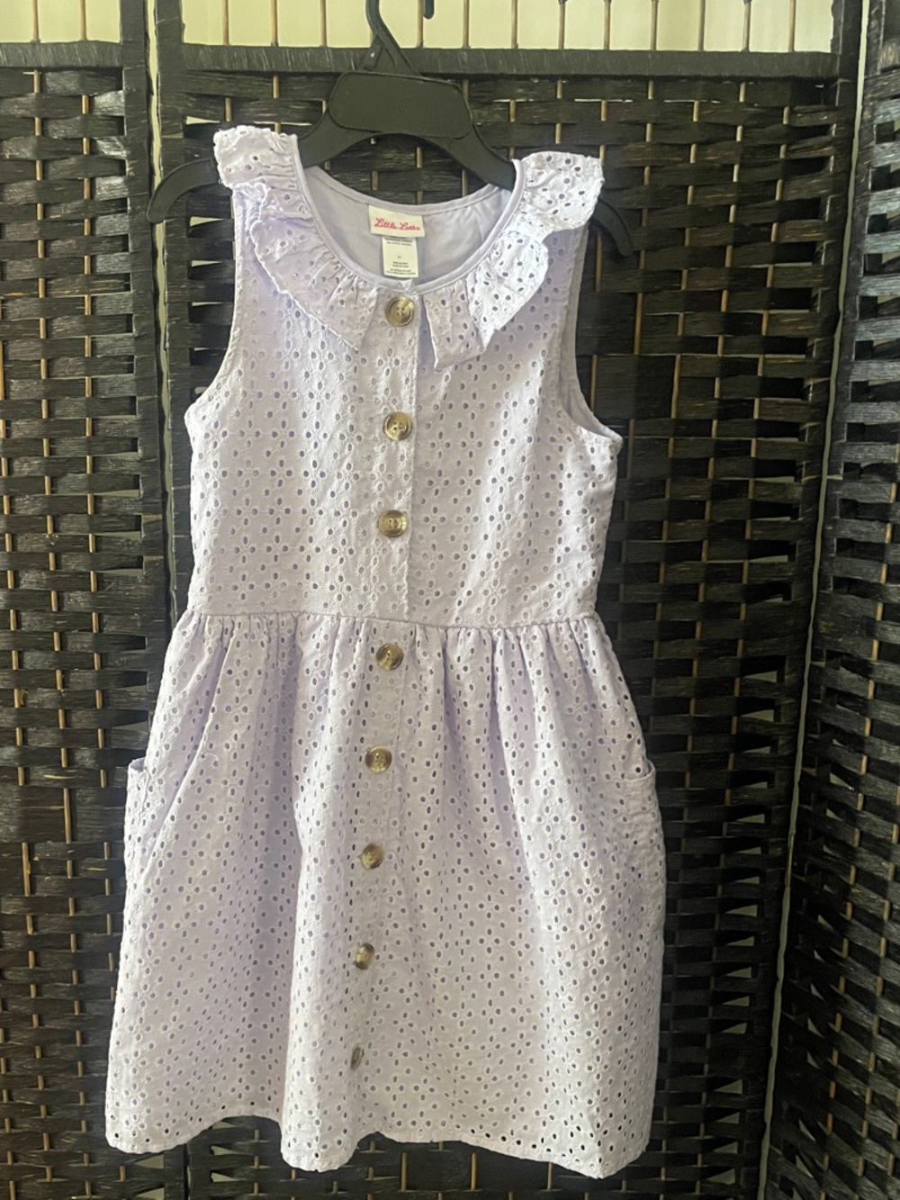 Little Lass Lavender Eyelet Button-Front Dress